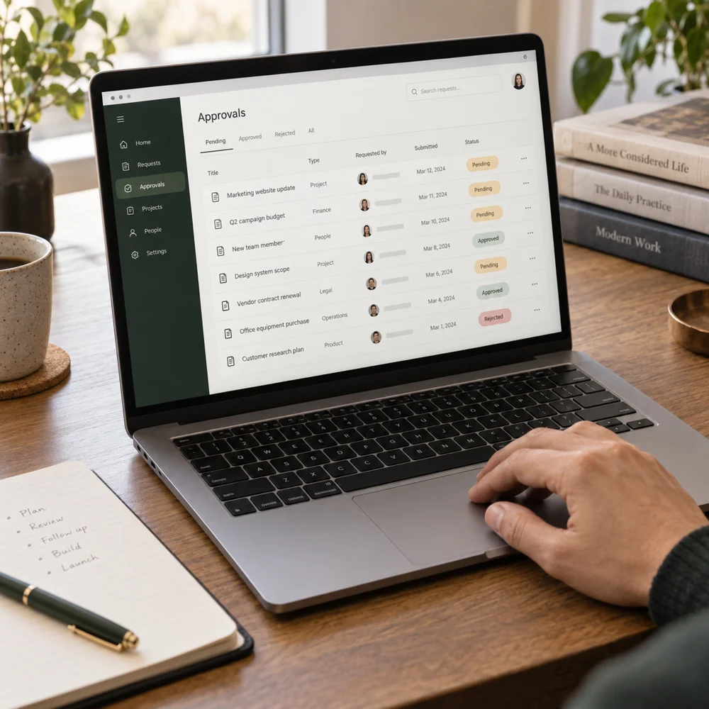 Illustrative business application on a laptop